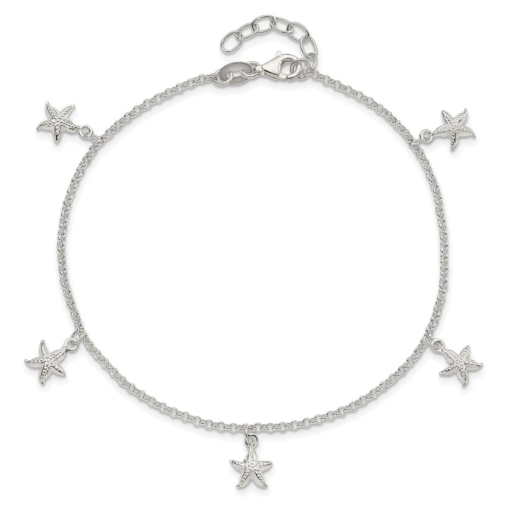Sterling Silver Starfish Dangles 10 inch Plus 1 inch Ext. Anklet