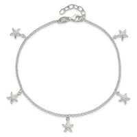 Sterling Silver Starfish Dangles 10 inch Plus 1 inch Ext. Anklet