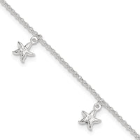 Sterling Silver Starfish Dangles 10 inch Plus 1 inch Ext. Anklet