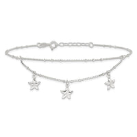 Sterling Silver Polished 2-Strand Starfish 9in Plus 1in Ext Anklet