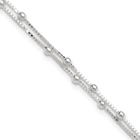 Sterling Silver Polished Beaded 2-strand 10 inch Plus 1 inch ext. Anklet