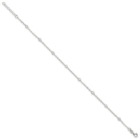 Sterling Silver Polished w/CZ 9 inch Plus1 inch Ext. Anklet