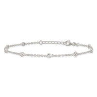 Sterling Silver Polished w/CZ 9 inch Plus1 inch Ext. Anklet