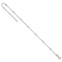 Sterling Silver Polished w/CZ 9 inch Plus1 inch Ext. Anklet