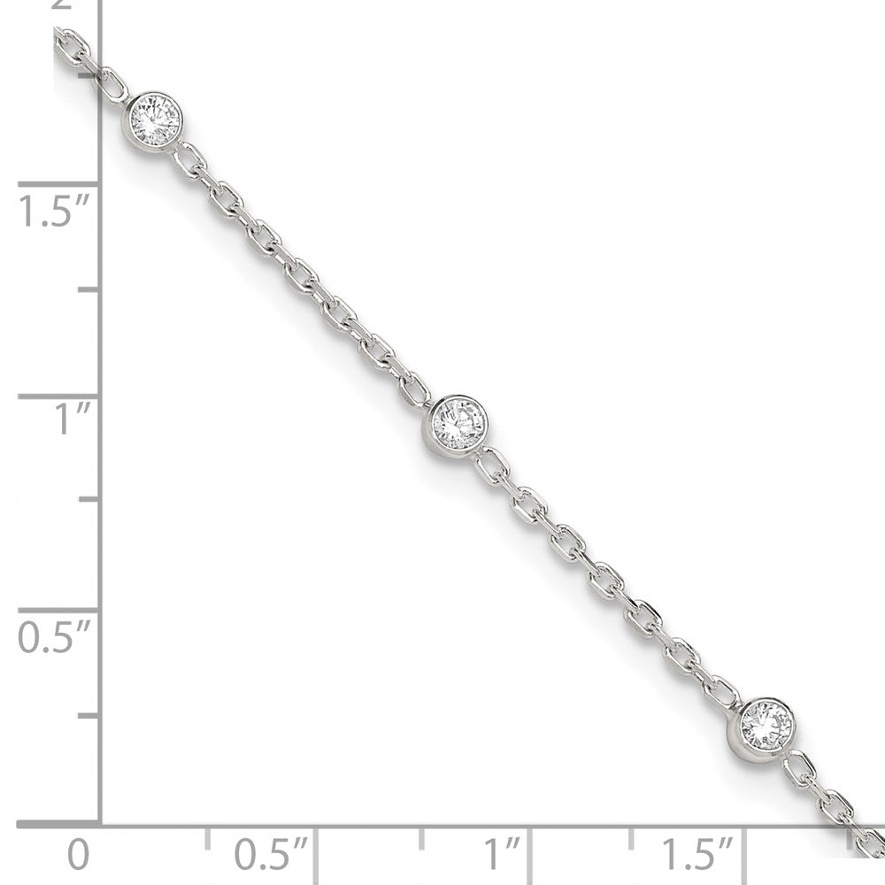 Sterling Silver Polished w/CZ 9 inch Plus1 inch Ext. Anklet
