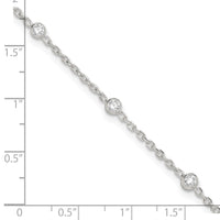 Sterling Silver Polished w/CZ 9 inch Plus1 inch Ext. Anklet