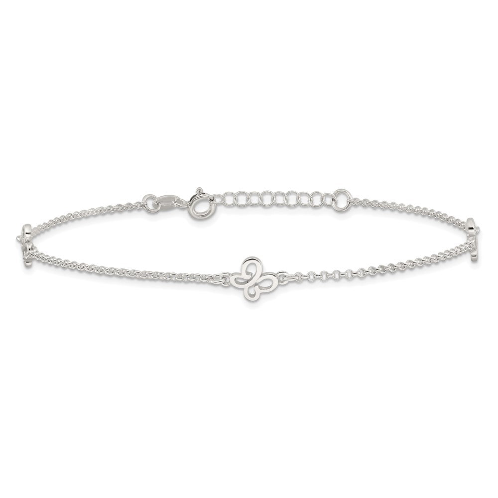 Sterling Silver Polished Butterfly 9in Plus 1in Ext Anklet