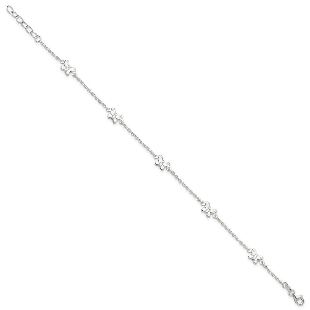 Sterling Silver Polished Butterfly 9in Plus 1in Ext Anklet