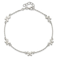 Sterling Silver Polished Butterfly 9in Plus 1in Ext Anklet