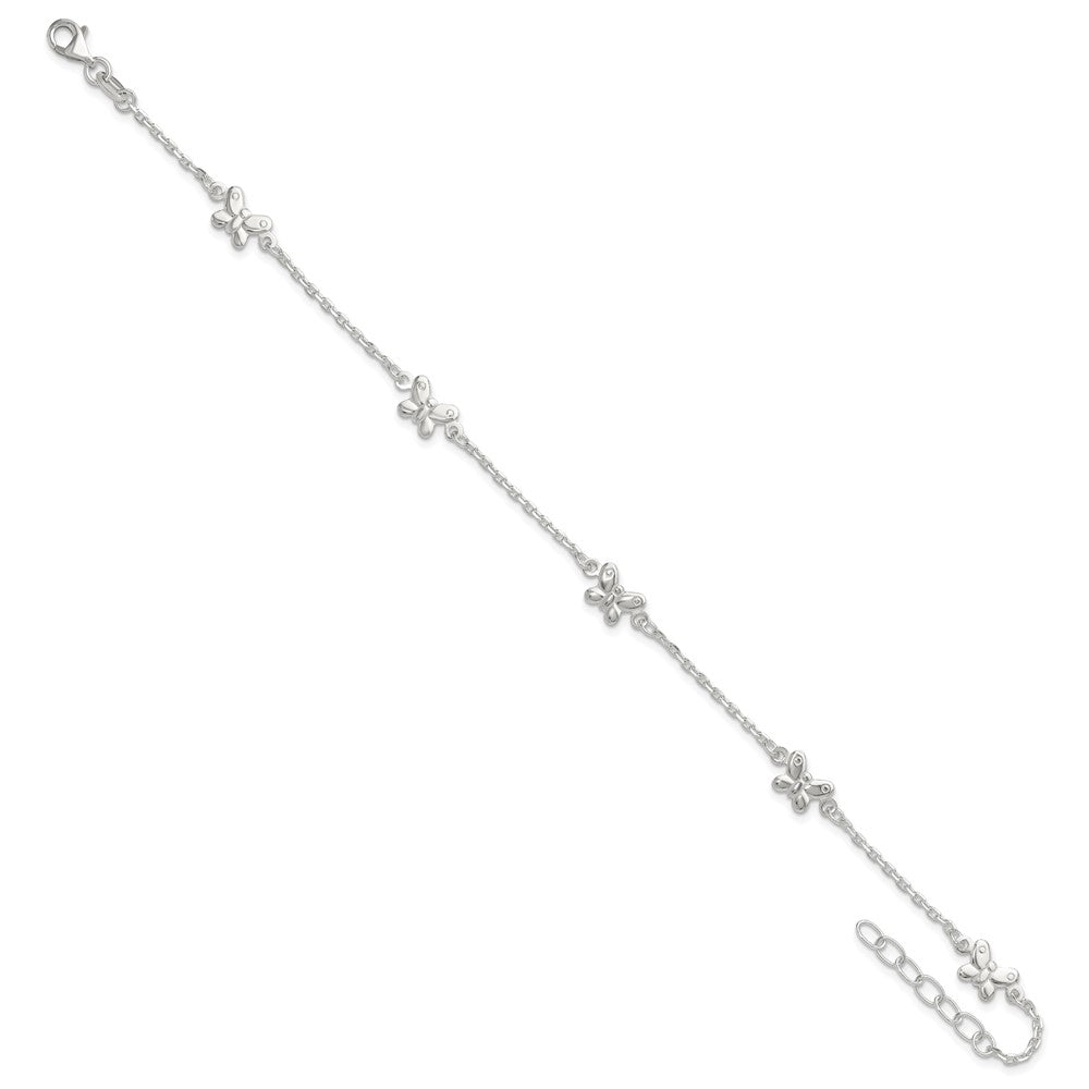 Sterling Silver Polished Butterfly 9in Plus 1in Ext Anklet