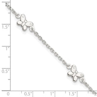 Sterling Silver Polished Butterfly 9in Plus 1in Ext Anklet