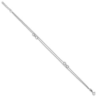 Sterling Silver Rhodium-plated 2-Strand 9in Plus 1in ext. Infinity Anklet
