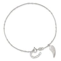 Sterling Silver Polished Wing Dangle 9in Plus 1Ext Anklet