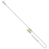 Sterling Silver Gold-tone Polished Feather 9in w/1in ext Anklet