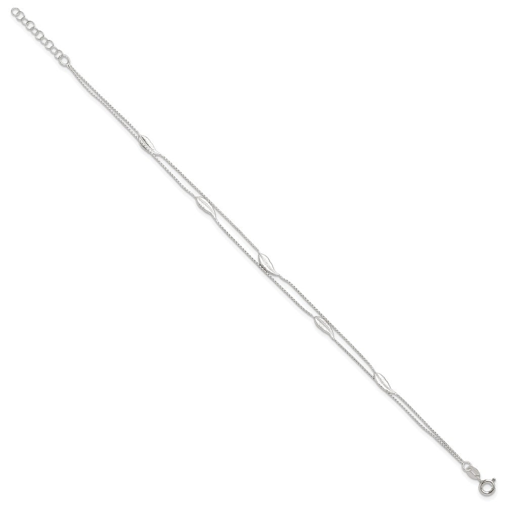 Sterling Silver Polished 2-Strand Feather 10in Plus 1in Ext Anklet