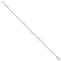 Sterling Silver Polished 2-Strand Feather 10in Plus 1in Ext Anklet