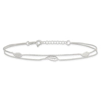 Sterling Silver Polished 2-Strand Feather 10in Plus 1in Ext Anklet