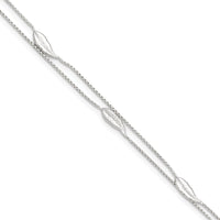 Sterling Silver Polished 2-Strand Feather 10in Plus 1in Ext Anklet