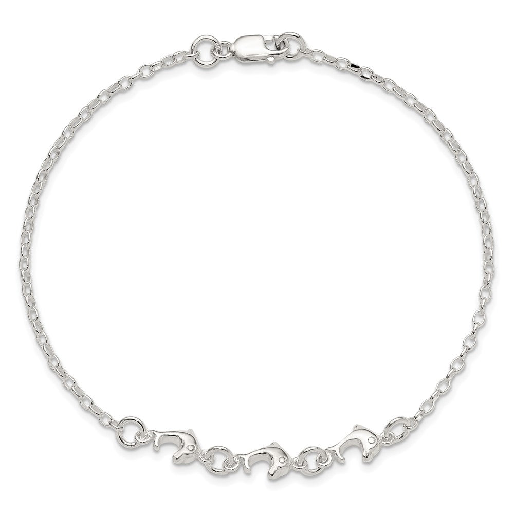 Sterling Silver 3 Dolphins Anklet