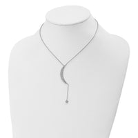 Sterling Silver Rhod-plated CZ Moon and Star w/2in ext. Necklace