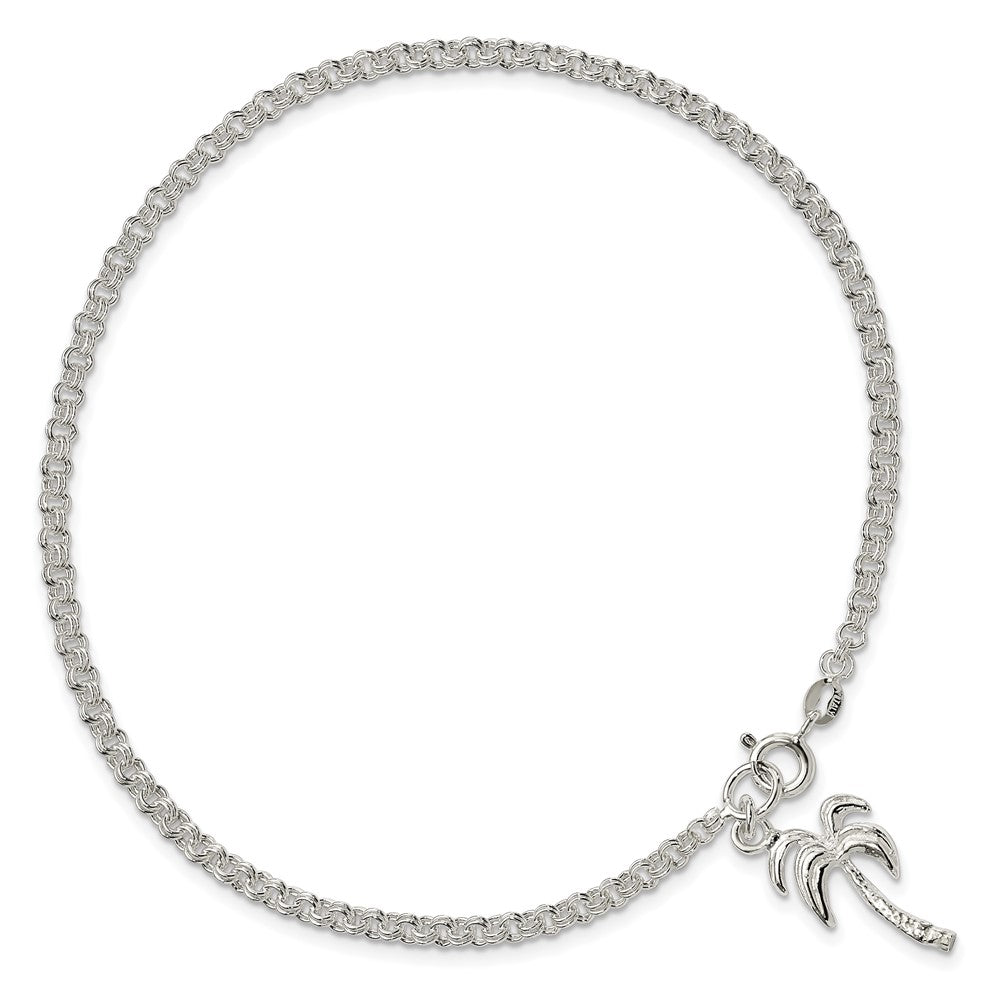 Sterling Silver 10inch Solid Polished Palm Tree Anklet