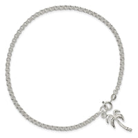 Sterling Silver 10inch Solid Polished Palm Tree Anklet