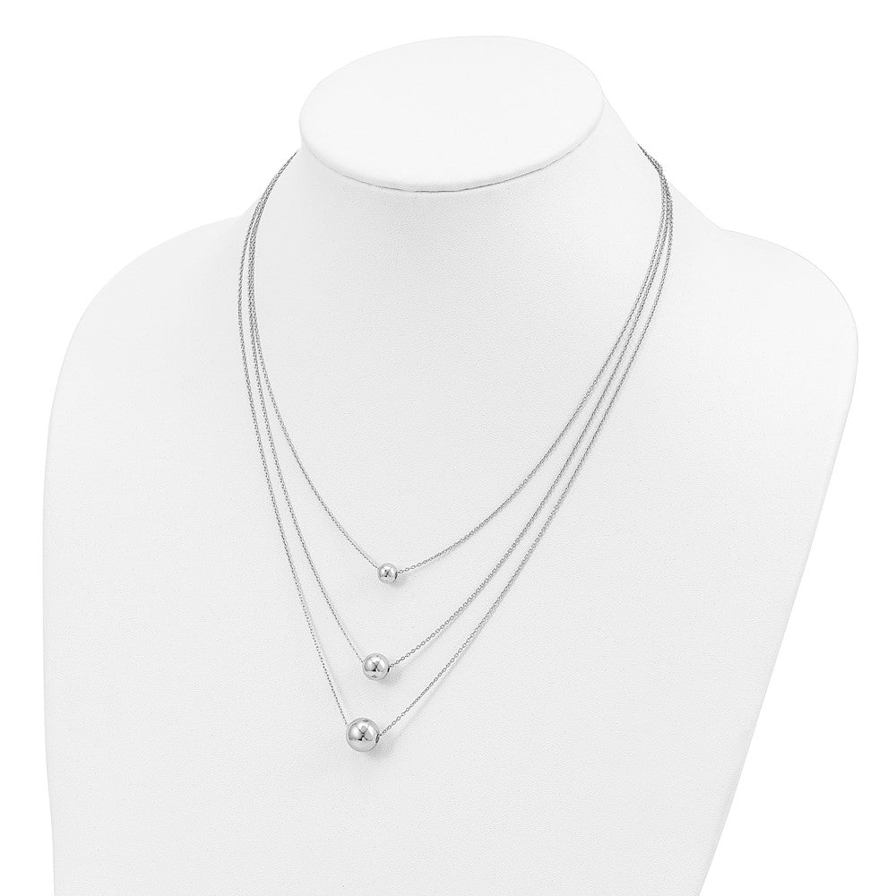 Sterling Silver Rhodium-plated 3-Strand w/2in ext. Polished Necklace