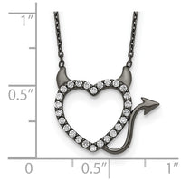 Sterling Silver Black Ruthenium Plated Devil Heart CZ 16 inch Necklace