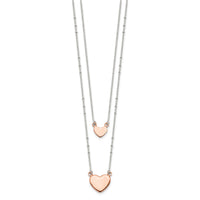 Sterling Silver Rose-tone 2-Strand Heart Dangle Necklace