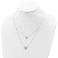 Sterling Silver Rose-tone 2-Strand Heart Dangle Necklace