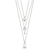 Sterling Silver Lock, Heart and Key Multi-Strand 16in Necklace