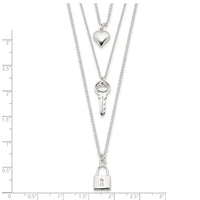 Sterling Silver Lock, Heart and Key Multi-Strand 16in Necklace