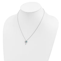 Sterling Silver Rhodium-plated Created Blue Opal Cross Necklace