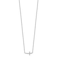 Sterling Silver Rhodium-plated CZ Sideways Cross w/2 inch ext Necklace