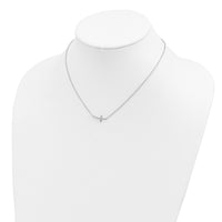Sterling Silver Rhodium-plated CZ Sideways Cross w/2 inch ext Necklace