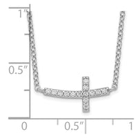 Sterling Silver Rhodium-plated CZ Sideways Cross w/2 inch ext Necklace