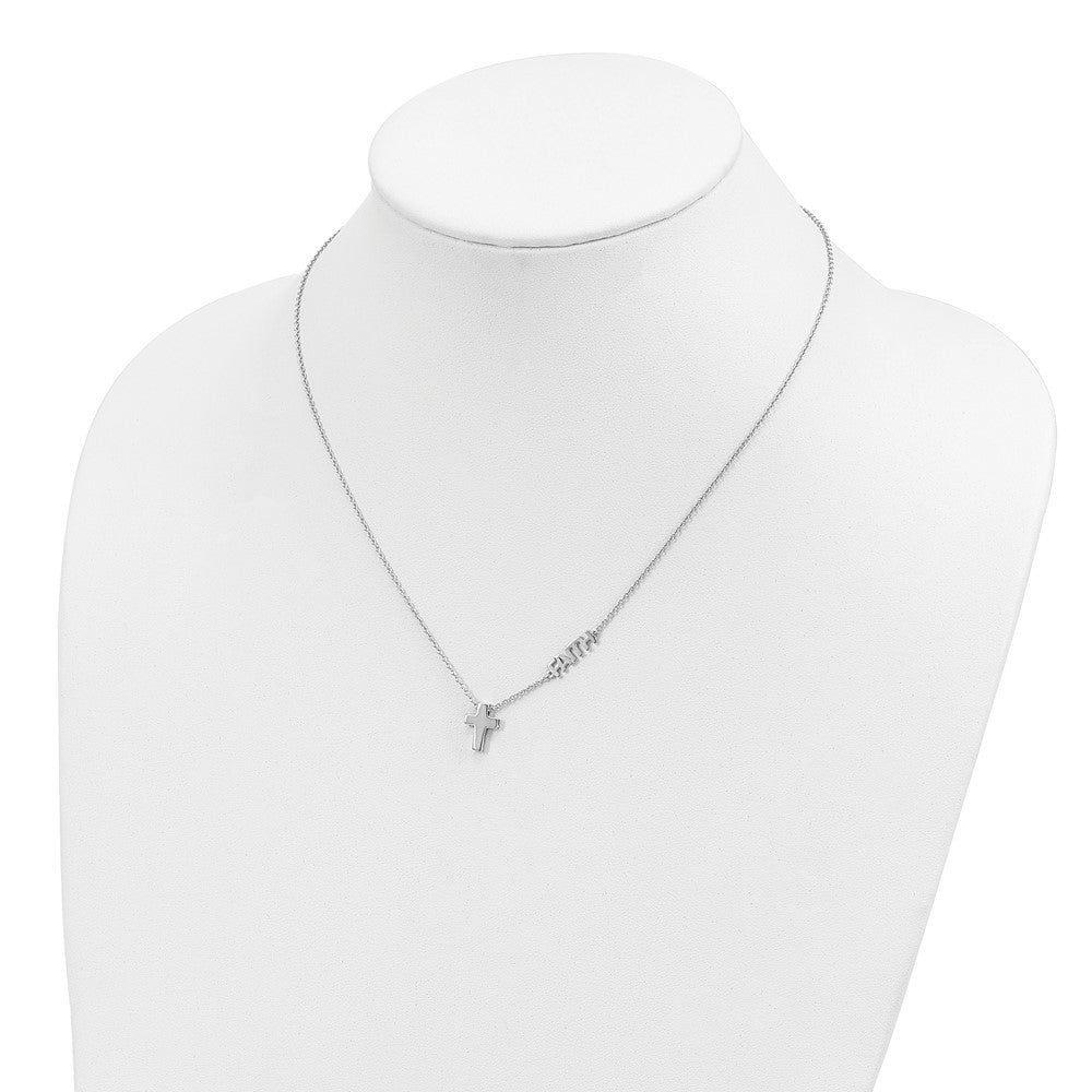 Sterling Silver Rhodium-plated FAITH w/Cross Necklace
