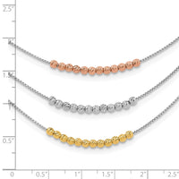 Sterling Silver Rhod-plated Diamond-cut Gold/Rose-tone 3 Strand Necklace