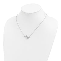 Sterling Silver Rhodium-plated CZ Heartbeat Necklace