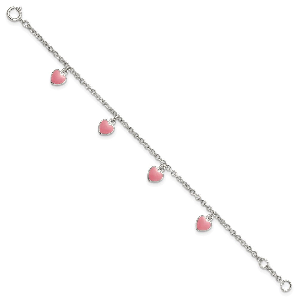 Sterling Silver Rhod-pltd Enamel Hearts 5.5 inch w/.5in ext Bracelet
