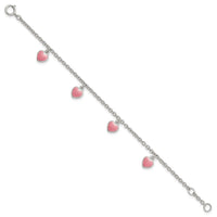 Sterling Silver Rhod-pltd Enamel Hearts 5.5 inch w/.5in ext Bracelet