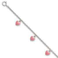 Sterling Silver Rhod-pltd Enamel Hearts 5.5 inch w/.5in ext Bracelet