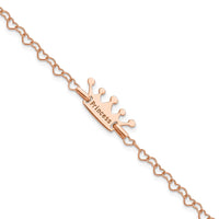 Sterling Silver Rose-tone Princess Crown Heart Link Children's Bracelet