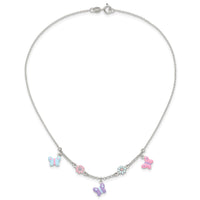 Sterling Silver Polished Enameled Floral & Butterfly 14in Necklace