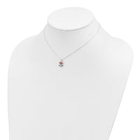 Sterling Silver Polished Red & Green Enameled Flower 14 Inch Necklace