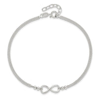 Sterling Silver 2-Strand Beaded Infinity Symbol 9in Plus 1in ext. Anklet