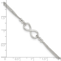 Sterling Silver 2-Strand Beaded Infinity Symbol 9in Plus 1in ext. Anklet