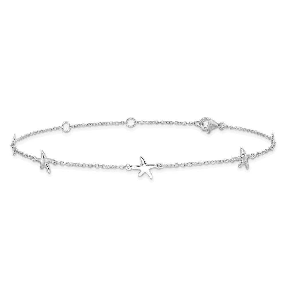 Sterling Silver Rhodium-plated Starfish 9in Plus 2in ext Anklet