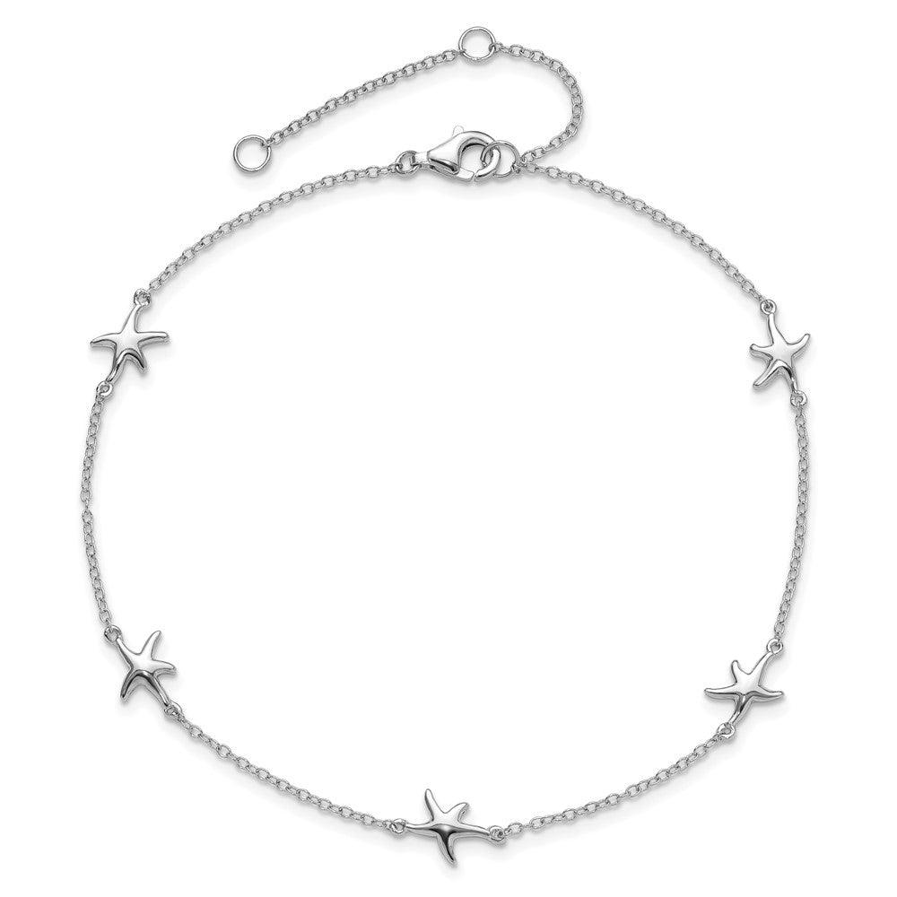 Sterling Silver Rhodium-plated Starfish 9in Plus 2in ext Anklet