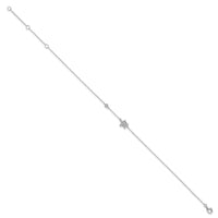 Sterling Silver Rhodium-plated CZ Turtle 9 + 2in Anklet